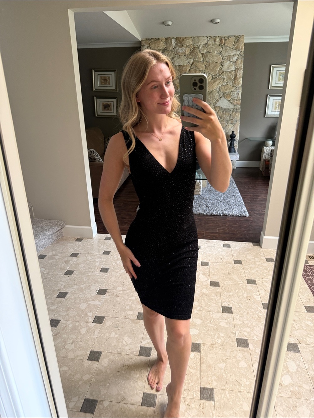 G by Guess Black Sparkle V-Neck Mini Dress